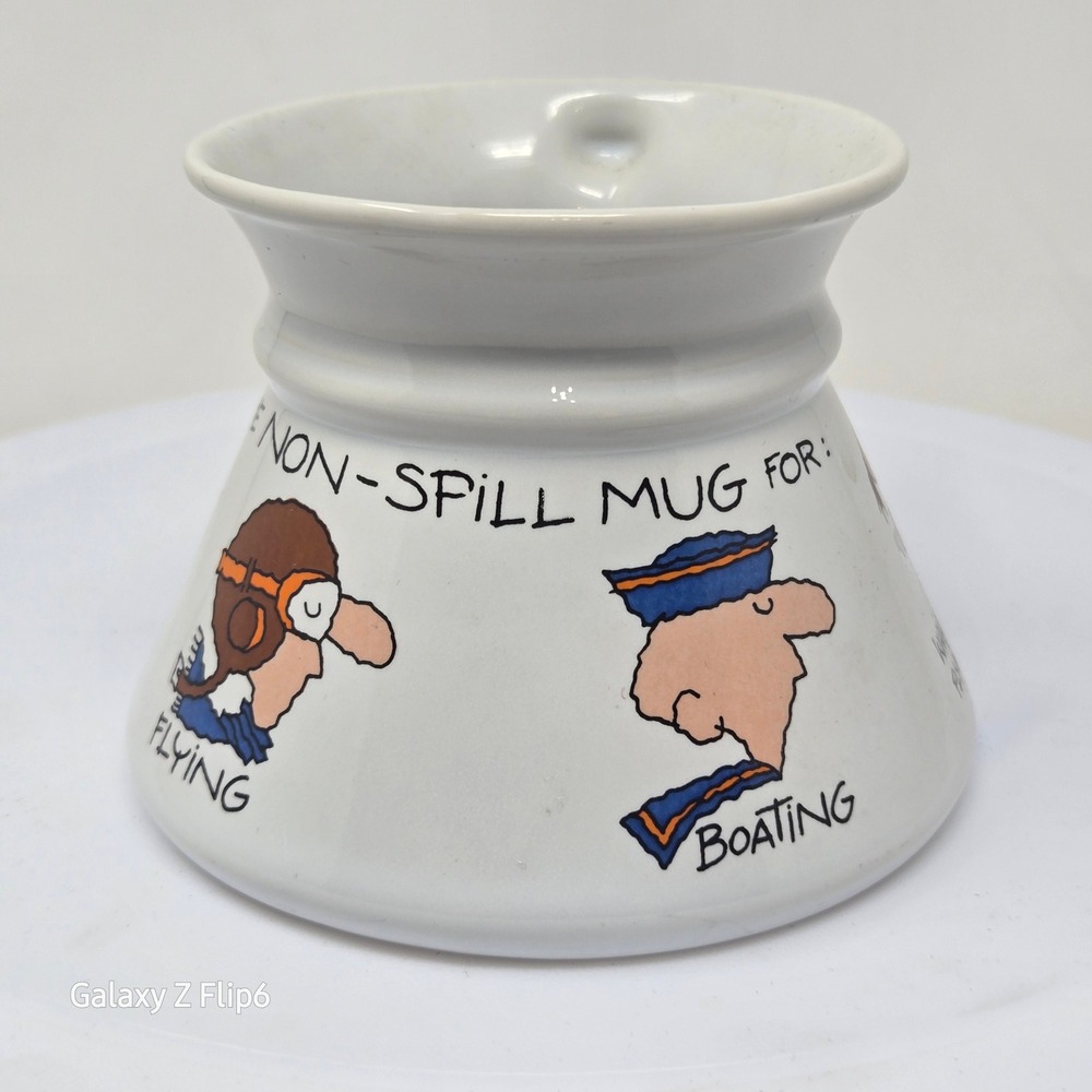 Russ Berrie Vintage Non-Spill Mug Funny Novelty Wide Base Ceramic Travel Cup